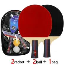 2PCS Rubber Ping Pong Racket Bat Table Tennis Blade Paddle Set with Carry case and 2 Table Tennis Balls Short / Long Handle