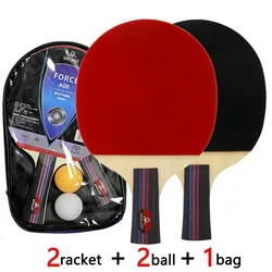 2PCS Rubber Ping Pong Racket Bat Table Tennis Blade Paddle Set with Carry case and 2 Table Tennis Balls Short / Long Handle