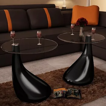 

VidaXL Coffee Table 2 Pcs With Round Glass Top High Gloss Black 240323
