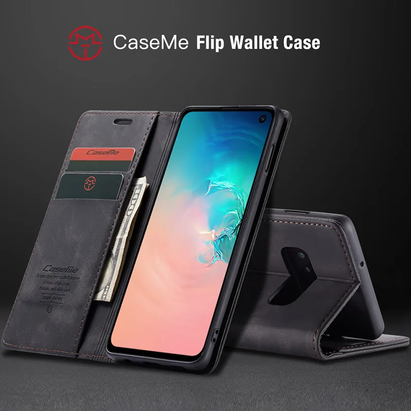 CaseMe Ретро Чехол для Samsung Galaxy S8 S9 S10 E Примечание 10 плюс S10 5G A30 A40 A50 A70 M20 Кожаный чехол Чехол-подставка кармашки для карт в виде ракушки