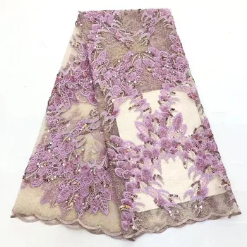 

pink color sequins fabric African lace fabric for sewing high quality African French tulle lace fabric with sequins for wedding dresses rof66-211