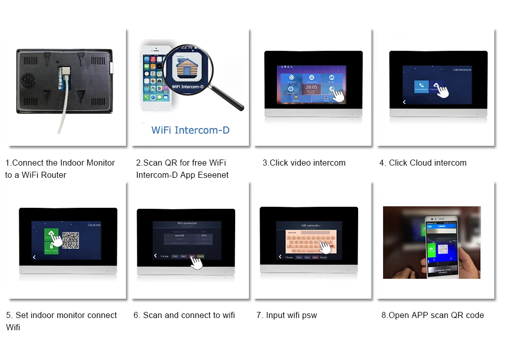 7 дюймов беспроводной WiFi смарт IP видео домофон система с 1x1200TVL проводной дверной звонок камера, поддержка дистанционного разблокирования