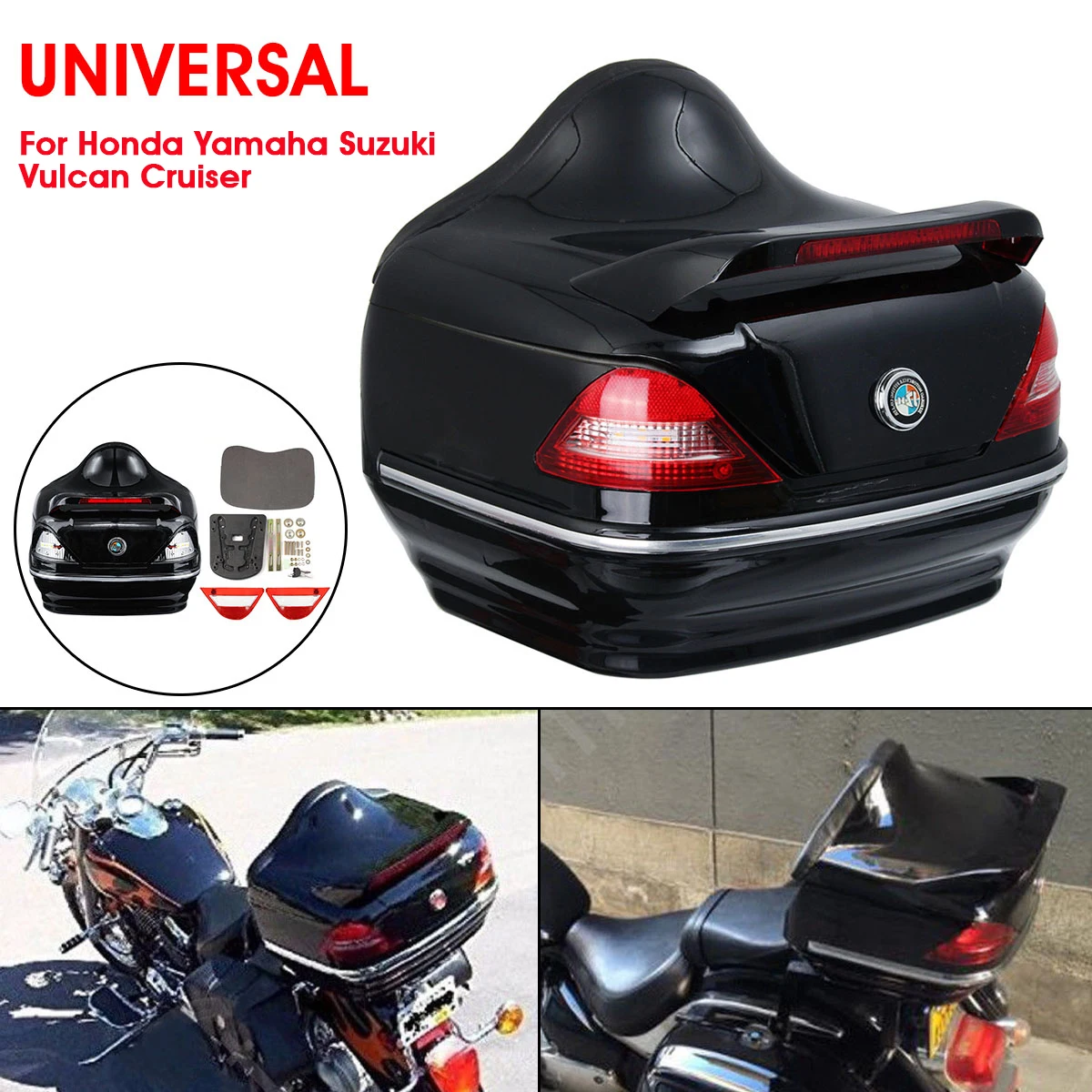 Черный Задний короб для багажника мотоцикла с подсветкой Honda /Yamaha /Suzuki Vulcan Cruiser|tail
