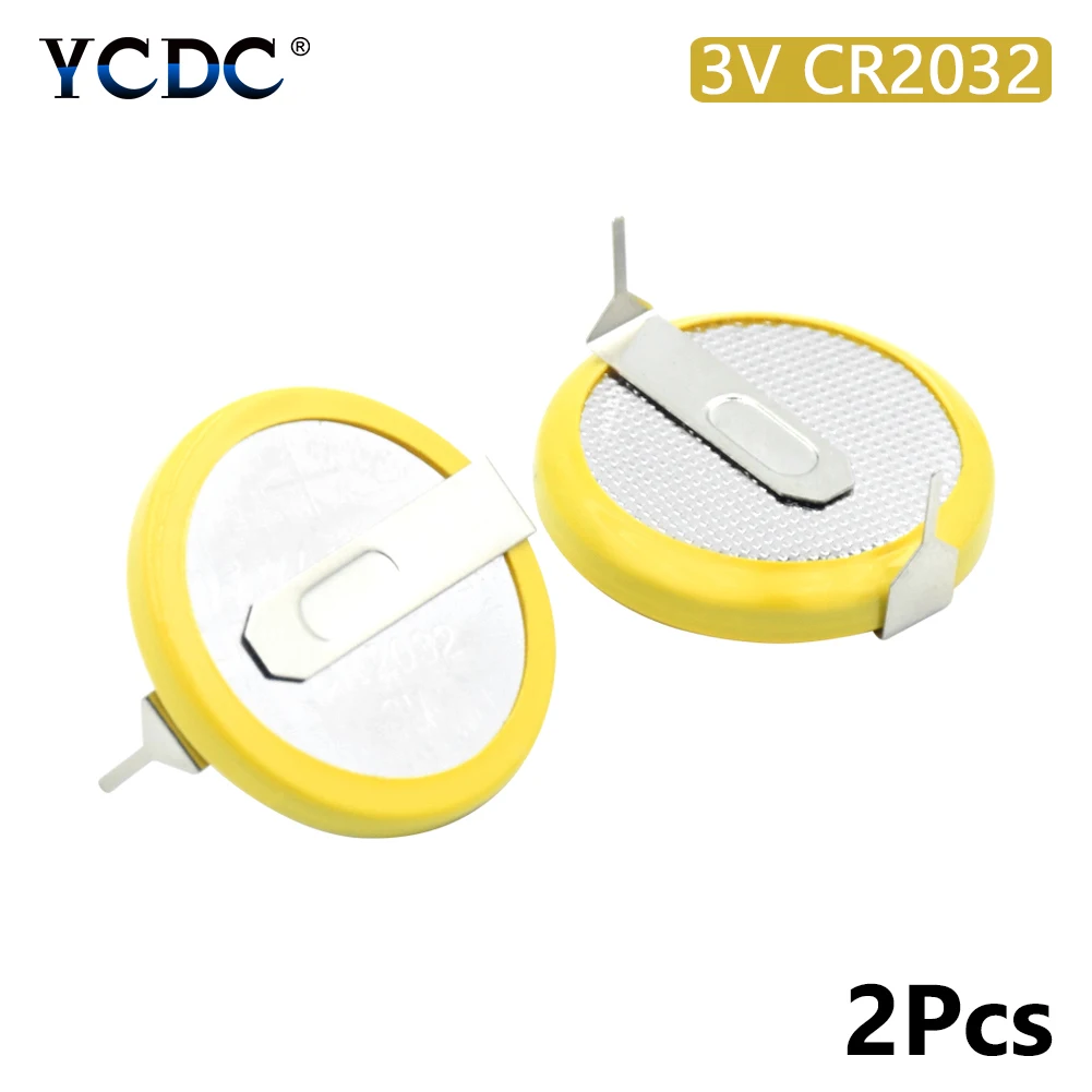 2Pcs CR2032 3V Tabs 2 Pins Solder Foot Soldering Welding Battery Coin