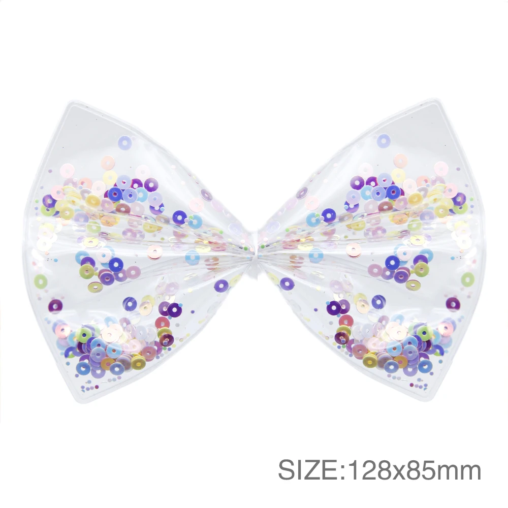David accessories 5pcs 128*85mm PVC Sequin Rainbow Hair Bows without Clips for Girls Sequin Bowknot Hairgrips Party Kids,5Yc8260