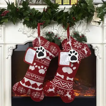 

2pcs/set Cartoon Dog Bone Christmas Stocking Sock Gift Candy Bags Hanging Xmas Tree Fireplace New Year Decorations