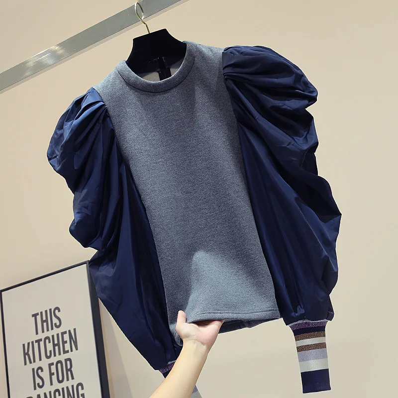 Personality Stitching Pullover Sweatshirt Women Autumn New Korean Joker Long Sleeve Ins Loose Hoodie Students Shirts