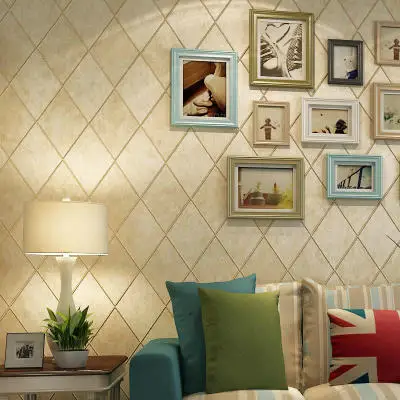 Light beige Настенная бумага s американский деревенский стиль винтажная 3d ромбовидная настенная бумага для стен Нетканая решетка настенная бумага рулон ТВ фоновая стена - Цвет: Light beige
