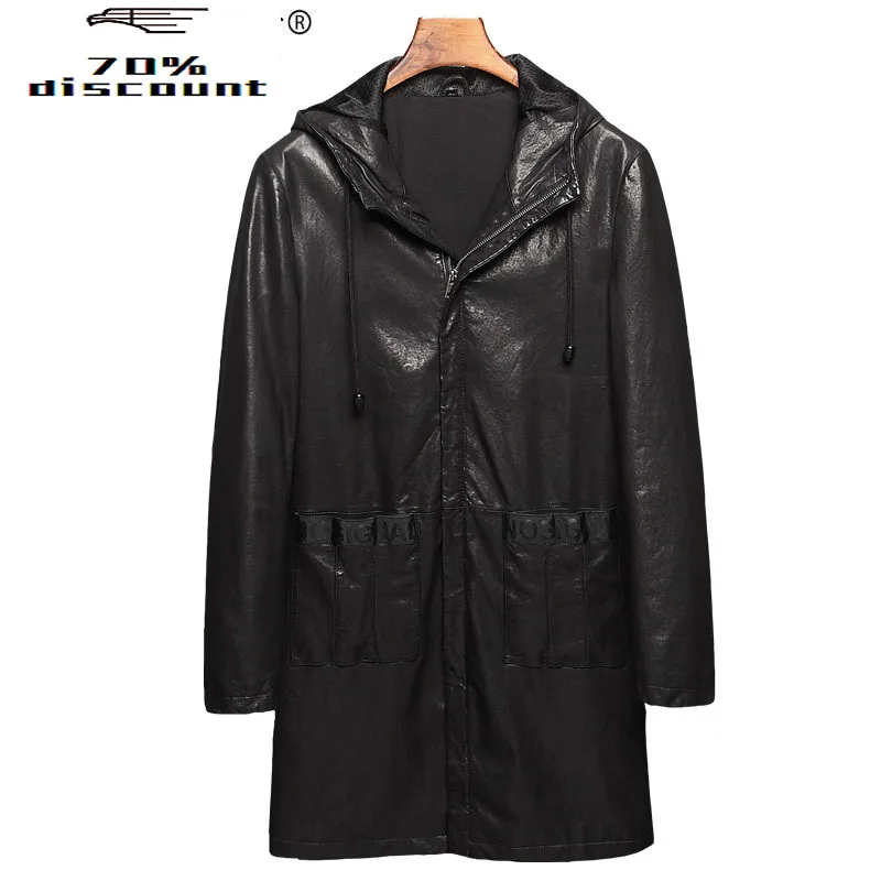 

Men Genuine Leather Jacket Autumn Winter Jacket Men Sheepskin Long Coat Streetwear Windbreaker Veste Homme JBY2836MY2232