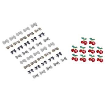 

40Pcs DIY Metal 3D Bowknot Nail Art Tip Decoration Mix Color Pattern & 10Pcs 3D Cherry Shape Nail Rhinestone Studs