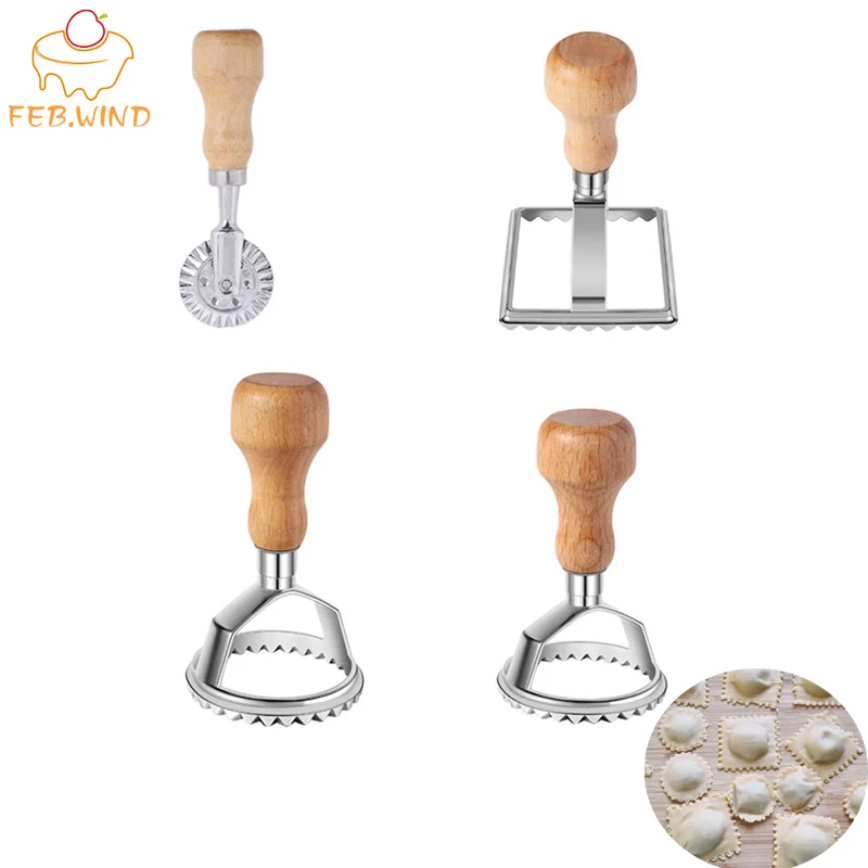 Wooden Hand Ravioli Maker Set RoundSquare Ravioli Mold/Stamps/Cutter Dough Press Pastry Cutter Wheel Cookie Cutter Sealer 014