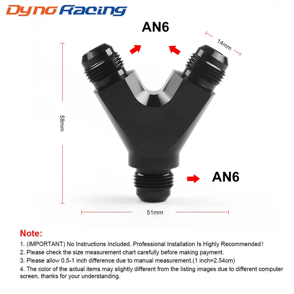 3-Way Y-Block Fitting Adapter AN6 6-AN Male to 2X AN6 6-AN Male BLACK 6AN 1PCS