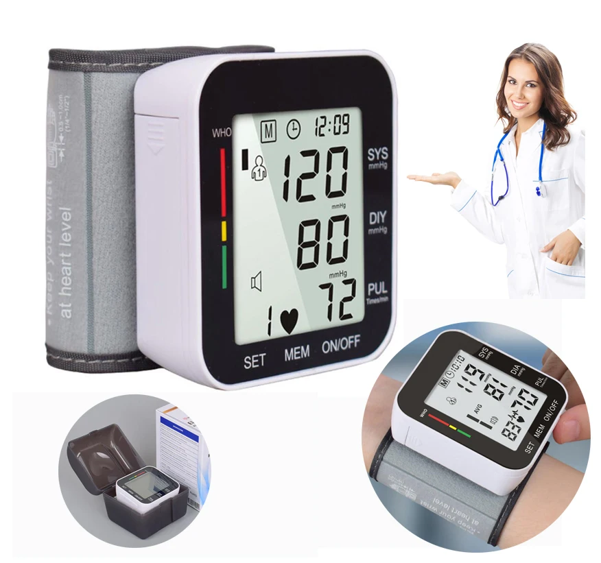 

Blood Pressure Monitor Automatic Digital LCD Wrist Device Heart Beat Rate Pulse Display Meter Measure Tonometer Portable