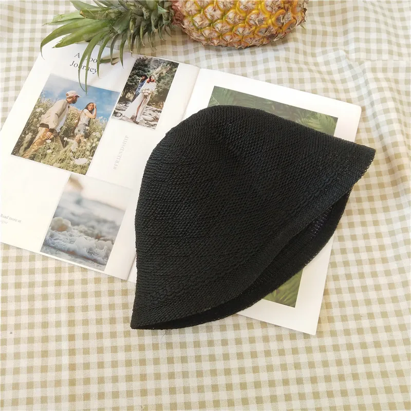 MAXSITI U новая однотонная вязаная Панама модные летние шапки для женщин Повседневная Рыбацкая шляпа - Цвет: Черный