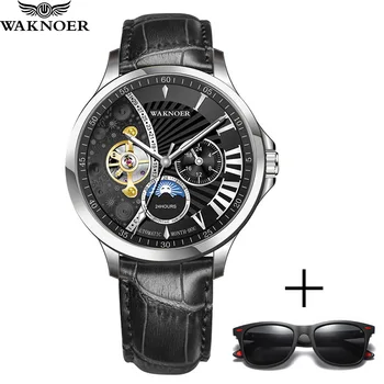 

WAKNOER Fashion 24 Hour Moon Display Tourbillion Men's Watch Clock Luminous Waterproof Automatic Mechanical Watch Men Top Brand