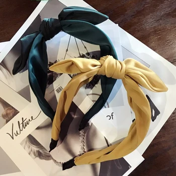 

High Grade Solid Color Headband Fabric Large Bow Hairbands Wide Brimmed Headband Hoop Sweet Headdress for Girls Headdress