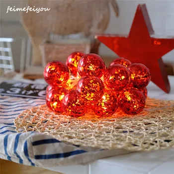 

Merry Christmas Creative LED Red Ball String Lights Battery box Waterproof Party New Year Christmas Decoration Fairy Lighting