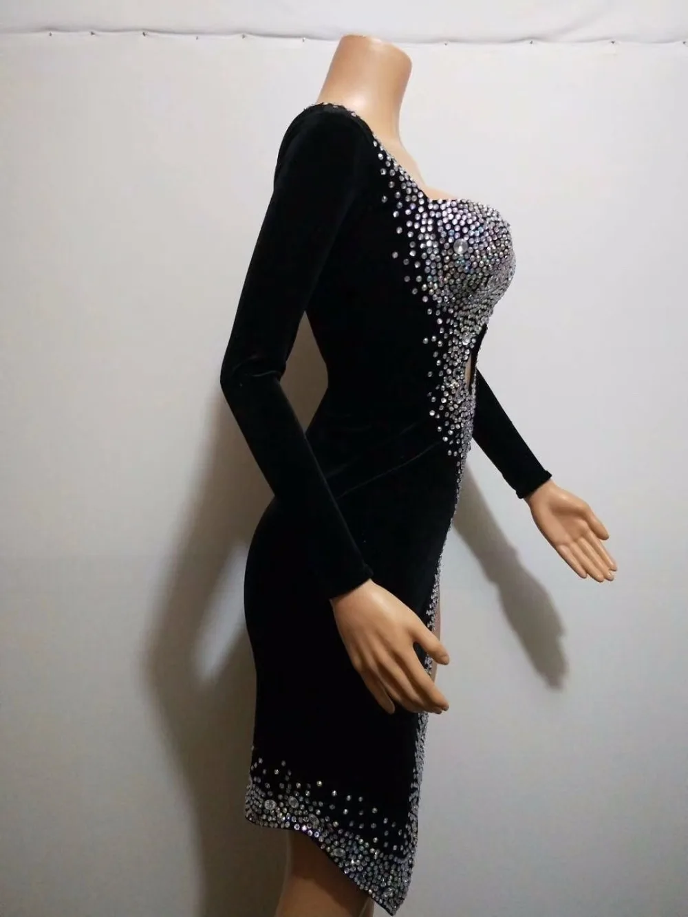 Сексуальное сценическое черное платье для латинских танцев с серебряными камнями одежда для сцены блестящий костюм со стразами платье-стретч для дня рождения