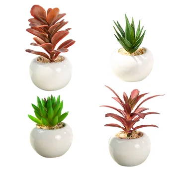 

4pcs Simulation Green Plants Plastic Succulent Pots Mini Bonsai Decoration Plant Ornaments Household Decorations