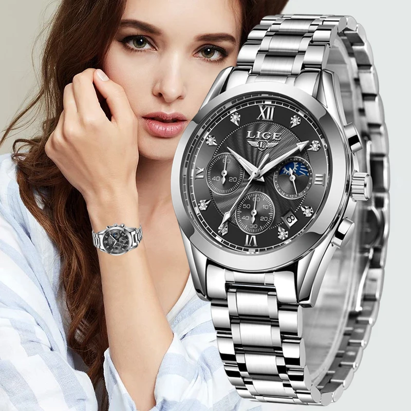 Ladies Watch Bracelet-Clocks Rose-Gold Top-Brand Waterproof Women Luxury LIGE Relogio