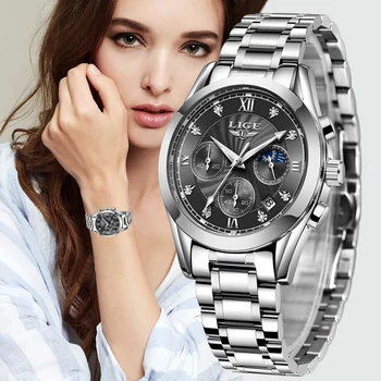 LIGE Luxury Ladies Watch Women Waterproof Rose Gold Steel Strap Women Wrist Watches Top Brand Bracelet Clocks Relogio Feminino 1