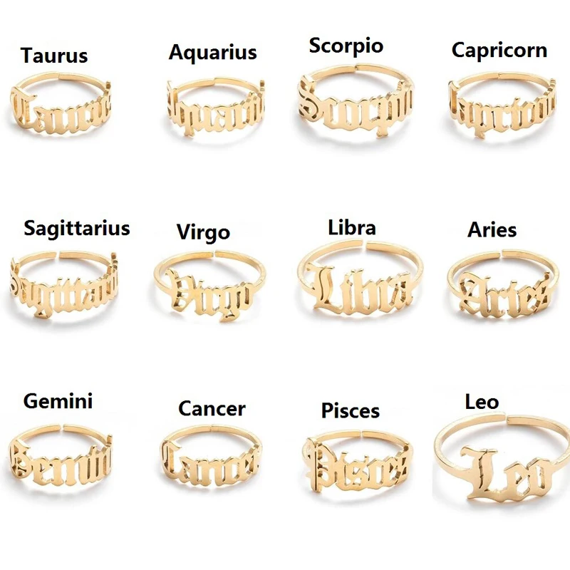 Anillos del zodiaco de acero inoxidable para mujeres y hombres, joyería minimalista de 12 Constelaciones, con diseño de letras, Leo Aries