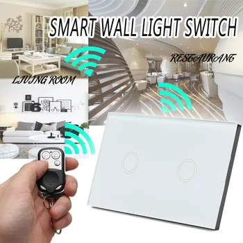 

AC 110V-240V 2 Way Smart Wall Light Switch Crystal Glass Panel Touch LED Light Switches Controller With Remote
