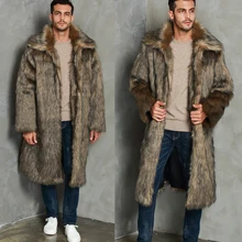 Зимнее длинное Мужское пальто с мехом, мужская деловая Повседневная куртка с искусственным мехом, модная Флисовая теплая толстая верхняя одежда с искусственным мехом, пальто большого размера
