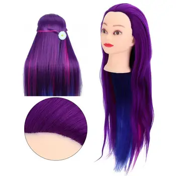 

Dummy Head Dark Purple 4 Colors Hairdressing Styling Braiding Training Practice Mannequin Head with Hair Hair Styling Tools