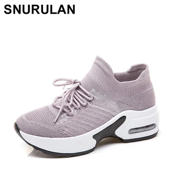 

SNURULAN 2019 spring women flat shoes lightweight airtight mesh women sneakers tenis feminino thick casual shoes mocassins shoes