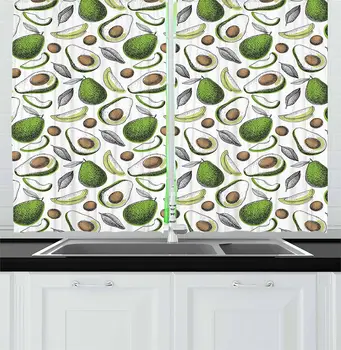 

Vegetables Kitchen Curtains Organic Avocado Leaves Detox Antioxidant Lifestyle Stay Young Print Window Curtain for Kitchen Cafe