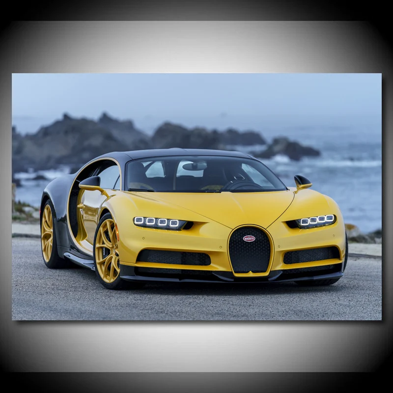 Supercar Bugatti Chiron Version Yellow Car Vehicle Posters Modern Wall Art Prints Canvas Paintings for Living Room Decor | Дом и сад