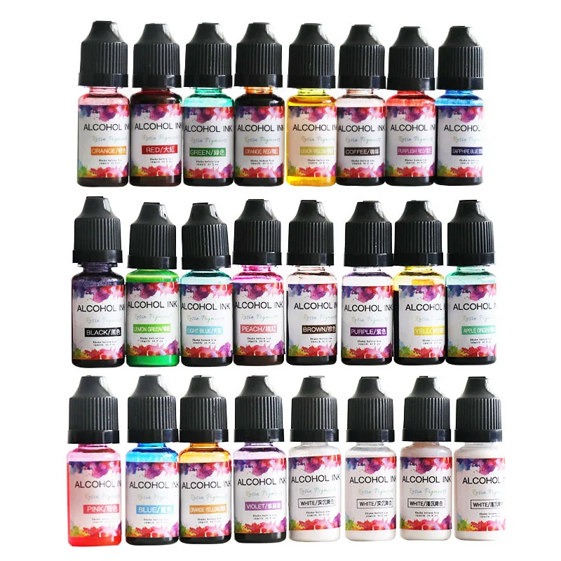 24 renkler 10ML reçine Pigment sıvı reçine renklendirici boya mürekkep difüzyon UV epoksi reçine kalıp takı yapımı sanat mürekkebi el sanatları