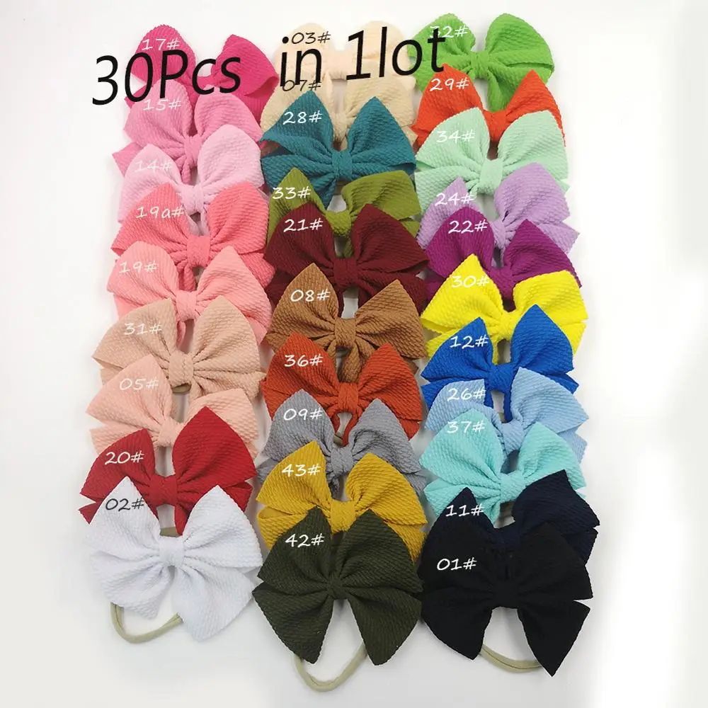 EE55mix30colors30pcs Нейлоновая повязка на голову с бантом для маленьких девочек тюрбан для младенцев завязанные головные уборы Новорожденные реквизиты для фотографии Haarband Baby kidocheur - Цвет: EE55mix30colors30pcs
