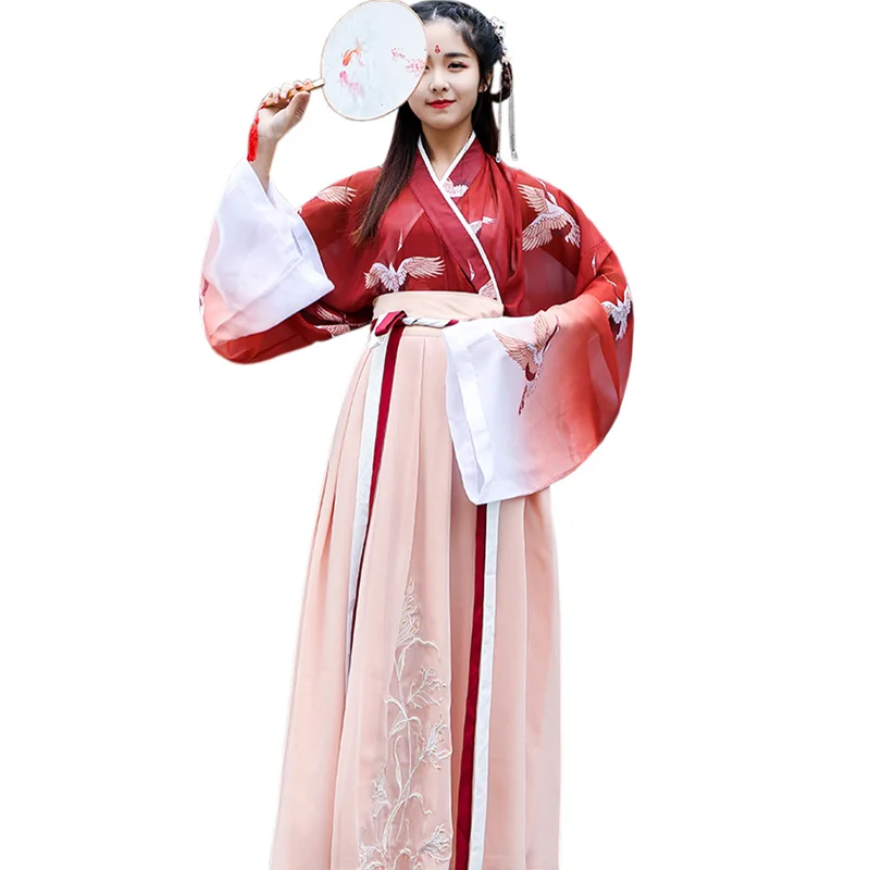 Hanfu женское летнее платье в китайском стиле с вышивкой в пол, винтажное платье свободного кроя с принтом и расклешенными рукавами, длинное платье для женщин - Цвет: Photo Color