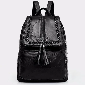 

Women Genuine Leather Backpack School Bag Classic Black Waterproof Travel Shoulder Bag Multi-function Backpack Women