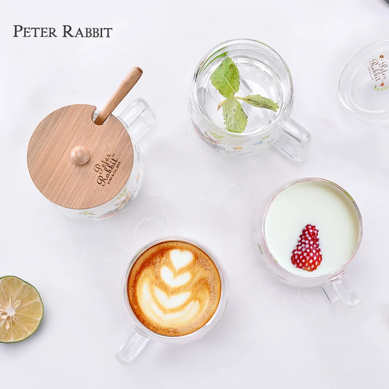 Британия аниме Питер Кролик бренд хороший иллюстрация двойными стенками Стекло кофейная чашка крышка таза кафе теплоизоляция безопасный чай Кружка Крышка