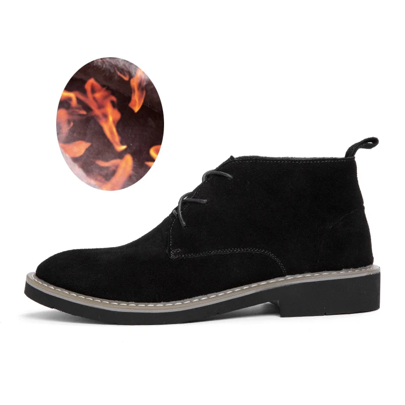 black add plush Модные мужские ботильоны; сезон осень-зима повседневные замшевые туфли из натуральной кожи мужские ботинки-дезерты в стиле ретро мужские зимние ботинки для мужчин - Цвет: black add plush
