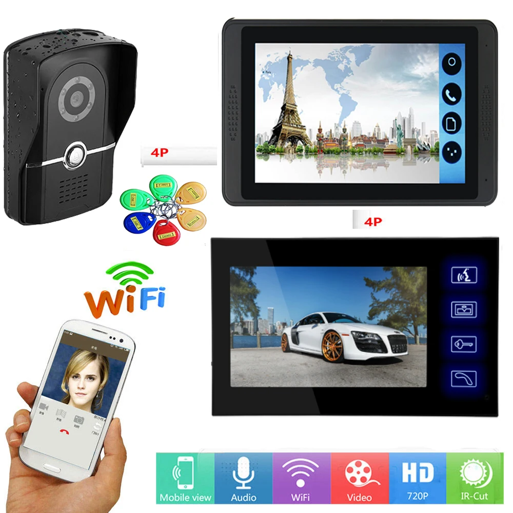 

APP Control Video Door Intercom 7 Inch Monitor WIFI Wireless Video Door Phone Doorbell Camera RFID Access Unlock Intercom System