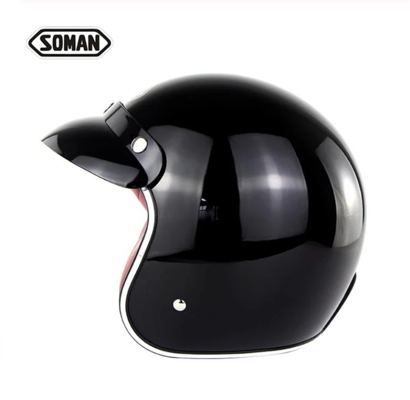 Soman Casco Moto ретро открытый шлем с очками Capacete De Motocicleta Mais Vendidos мужские крутые Cascos велосипедные шлемы винтажные - Цвет: Shiny Black