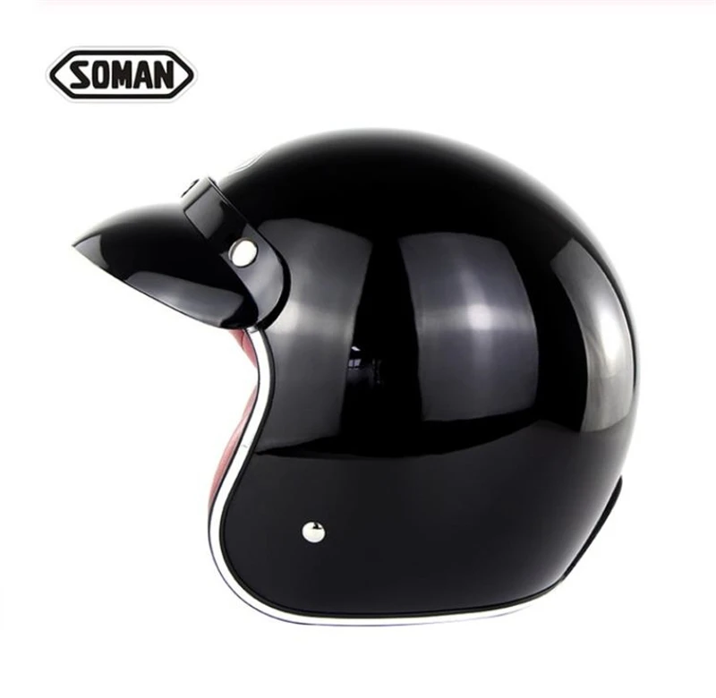 Shiny Black Soman Casco Moto ретро открытый шлем с очками Capacete De Motocicleta Mais Vendidos мужские крутые Cascos велосипедные шлемы винтажные - Цвет: Shiny Black