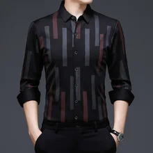 Chemise à manches longues pour hommes, nouvelle collection printemps automne, marque à rayures, Camisa Masculina, Slim Fit Business, noir, Non repassable, vêtements de fête