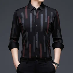 Primavera nova camisa de outono masculina marca listra masculina fino ajuste de negócios manga longa preto não engomar wrok roupas de festa