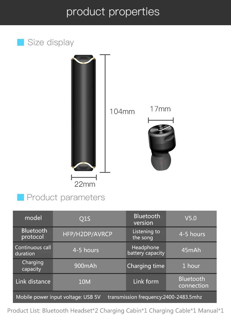 Q1S Bluetooth 5,0 наушники мини TWS беспроводные наушники Авто парные HD микрофон спорт громкой связи стерео музыкальный плеер для всех смартфонов