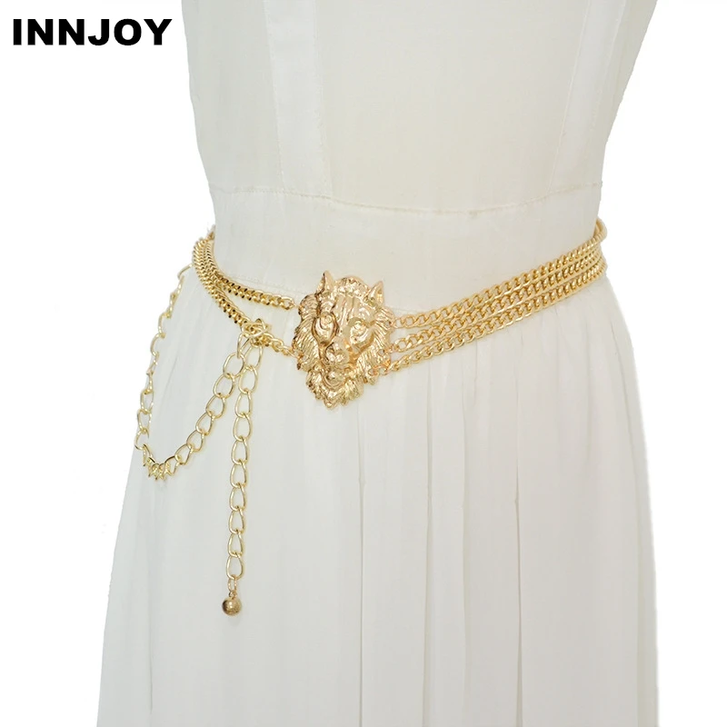 2020 Women Punk Lion Head Gold Belts 
