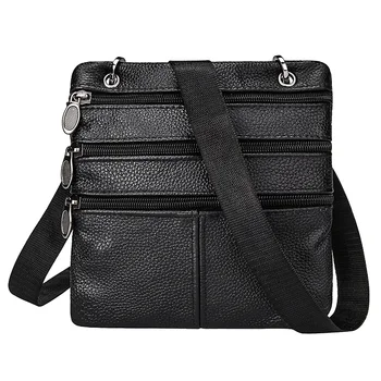 

Men's Messenger Bags Genuine Leather Travel Phone Pack Multi Zipper Design Vintage Crossbody Bag Men Small Shoulder Bag Male