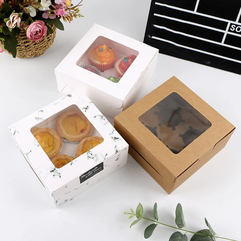 Kraft Paper Cupcake Packing Box with Window Cardboard Cake Muffin Cookies Candy Box Wedding Party Birthday Favors Gift