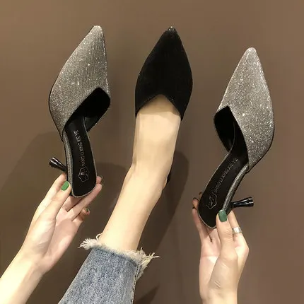 summer new fashion pointed set of feet stiletto sequins comfortable slippers