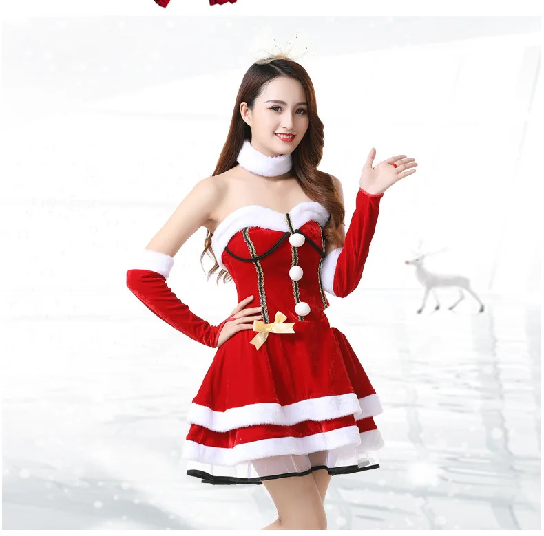 Шикарное рождественское платье красный Рождественский костюм женский бархатный Санта-Клаус Косплей праздничная одежда вечерние шоу платье Рождественский наряд