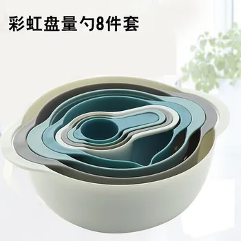 

Baking Tool Combination Set Rainbow Measuring Spoon Plastic Measuring Cups 8-Piece Multi-Functional Vegetable Washing Basket